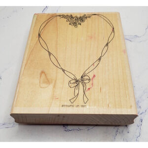 Stampin' Up Large Ribbon Rose Heart Wood Mounted Rubber Stamp